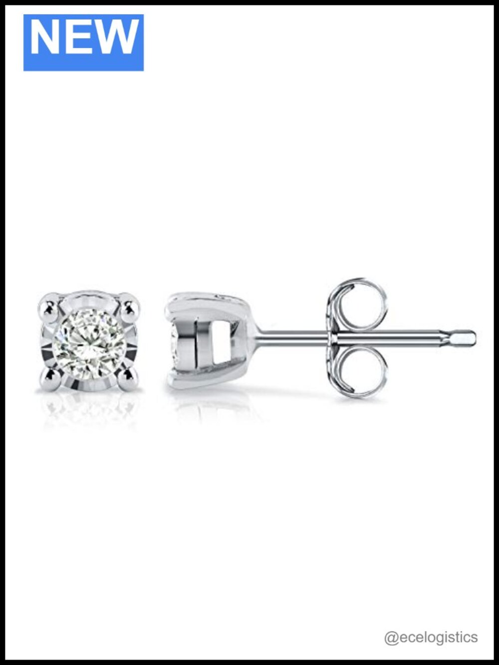 Sterling Silver Diamond Stud Earrings 0.08 cttw 4-Prong Basket Push Back